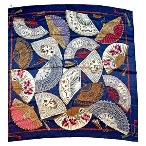 Vintage Echo Silk Scarf Victorian Fans Elegant Romantic Neck & Head Accessory